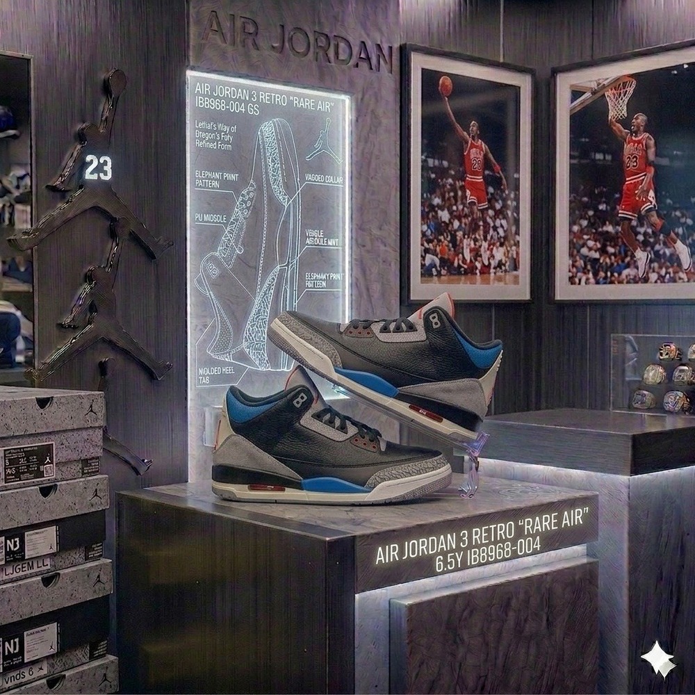 Jordan 3 Retro Rare Air GS Black Military Blue IB8968-004 6.5Y/8W Authenticated!